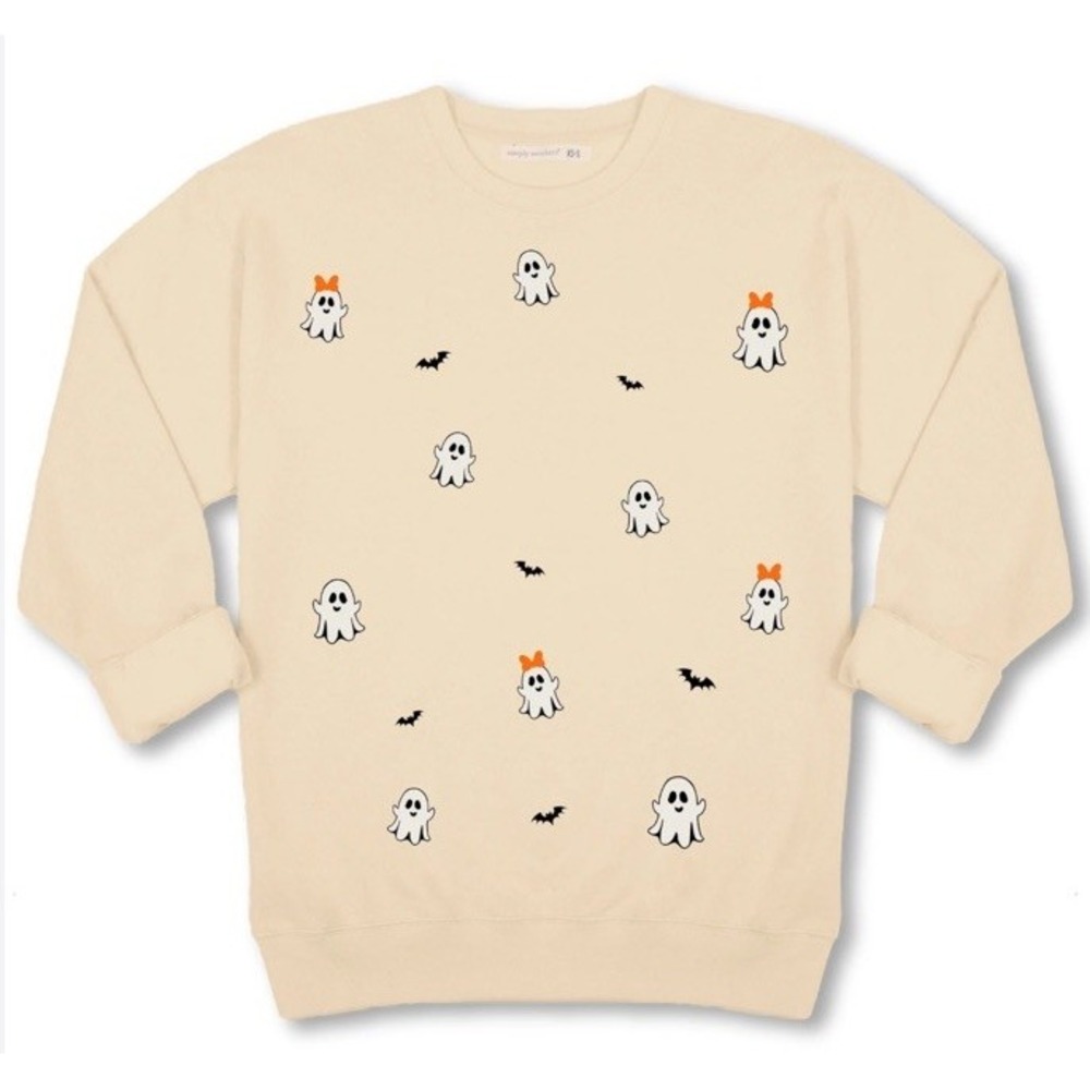 New Simply Southern Women's Ghost Bat Halloween Fleece Sweatshirt Sand XL-XXL